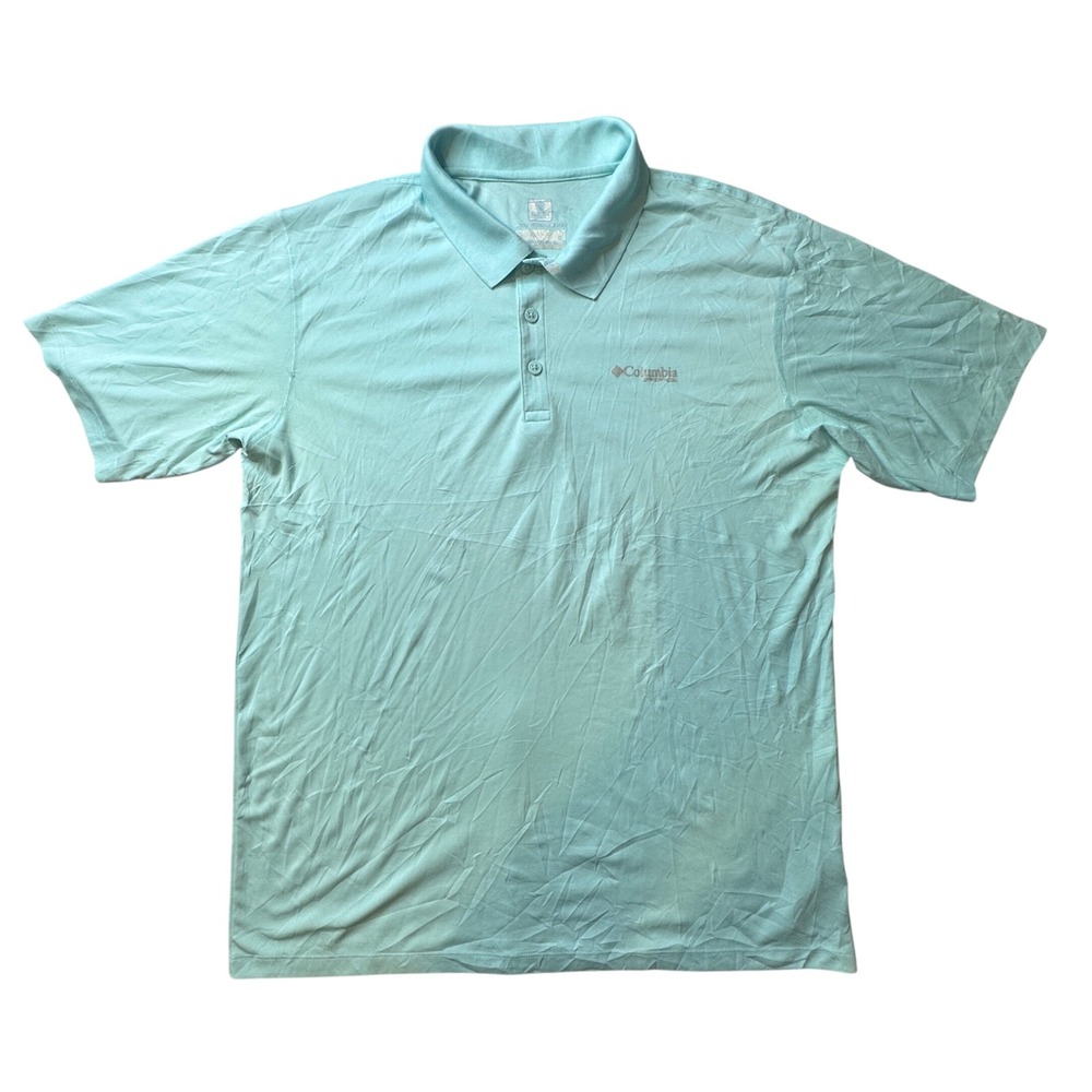 Columbia Polo Shirt Mens L Aqua Blue PFG Omni-Freeze Short Sleeve Performance